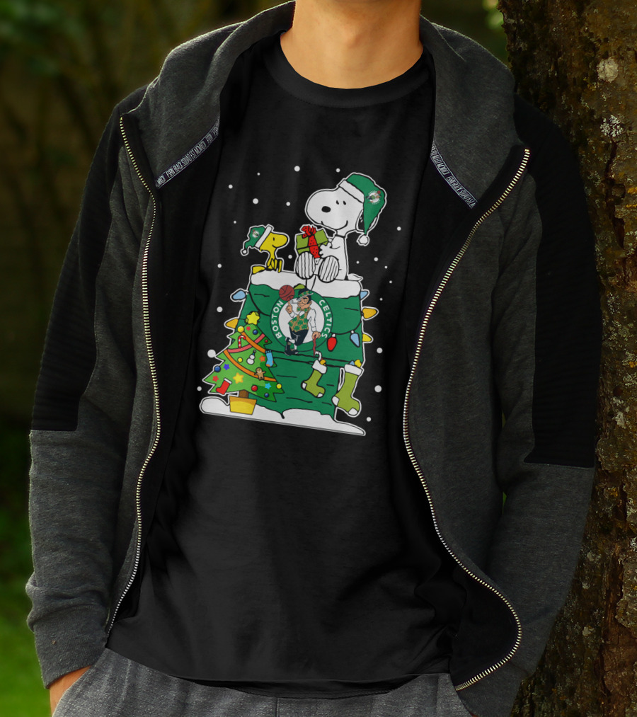 Boston Celtics Snoopy Christmas Basketball Holiday T-Shirt
