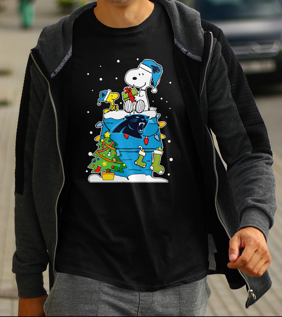 Carolina Panthers Snoopy Christmas Lover Cozy Holiday Scene T-Shirt