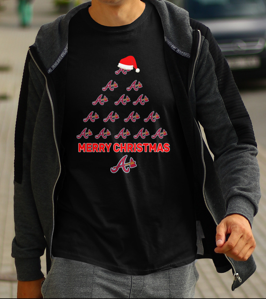 Merry Christmas Atlanta Braves Logo Christmas Tree Holiday Fan T-Shirt