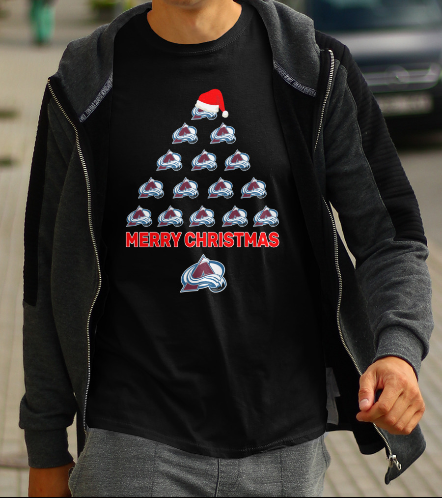 Merry Christmas Colorado Avalanche Logos Tree With Santa Hat T-Shirt