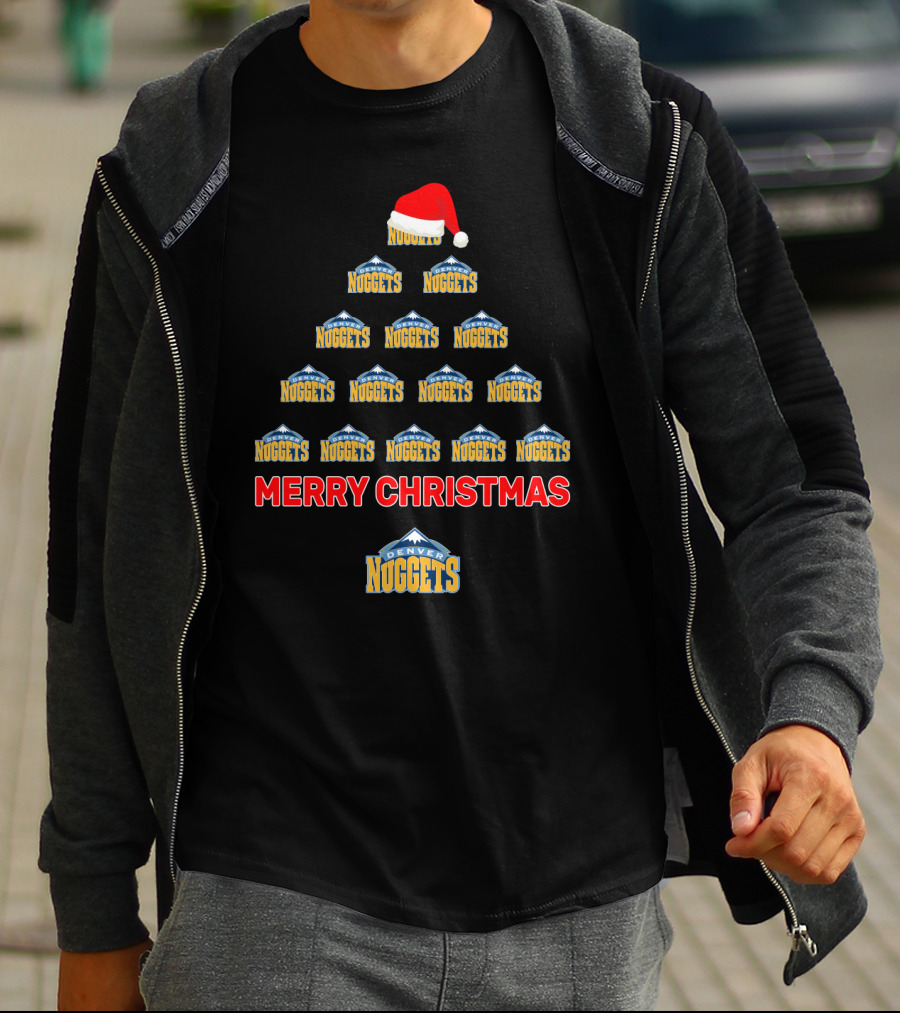 Merry Christmas Denver Nuggets Santa Hat Tree T-Shirt