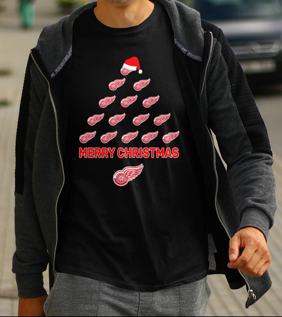 Merry Christmas Detroit Red Wings Tree With Logos T-Shirt