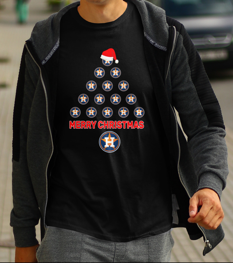 Houston Astros Merry Christmas Tree Santa Cap T-Shirt