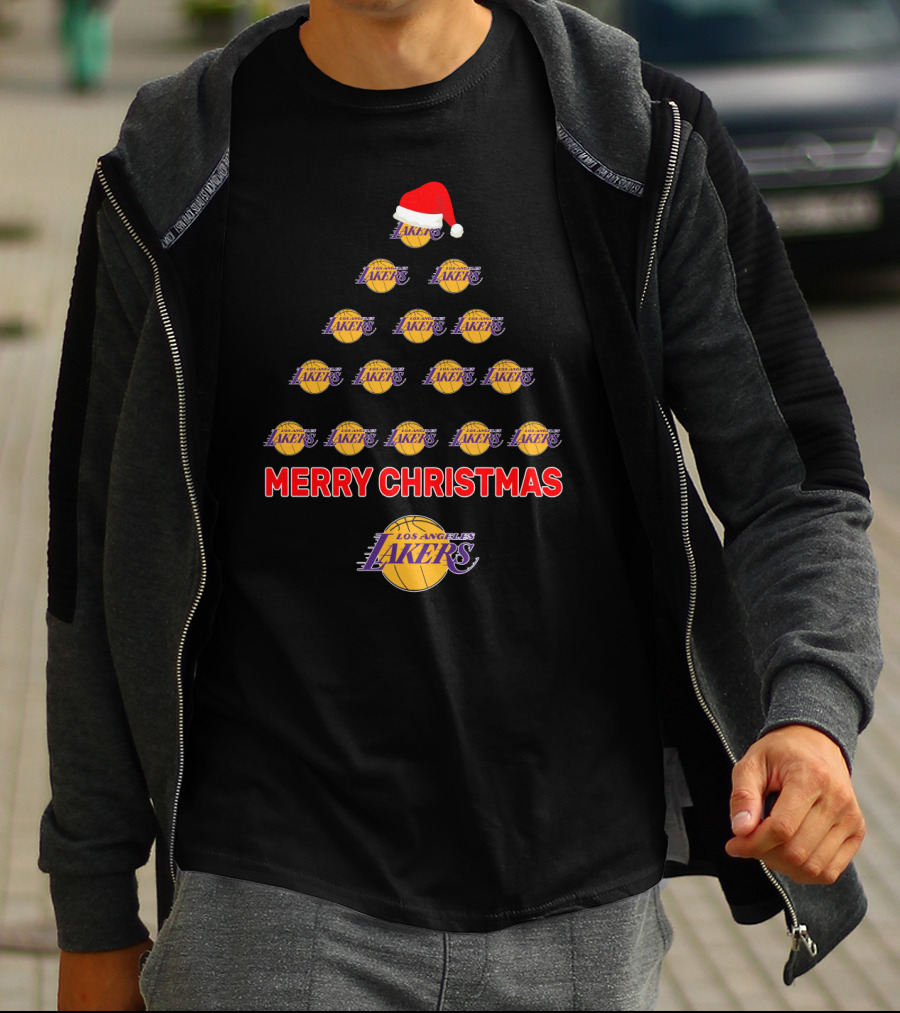 Merry Christmas Los Angeles Lakers Tree Santa Hat T-Shirt