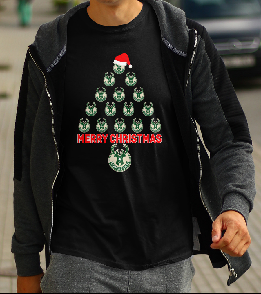 Merry Christmas Milwaukee Bucks Christmas Tree T-Shirt