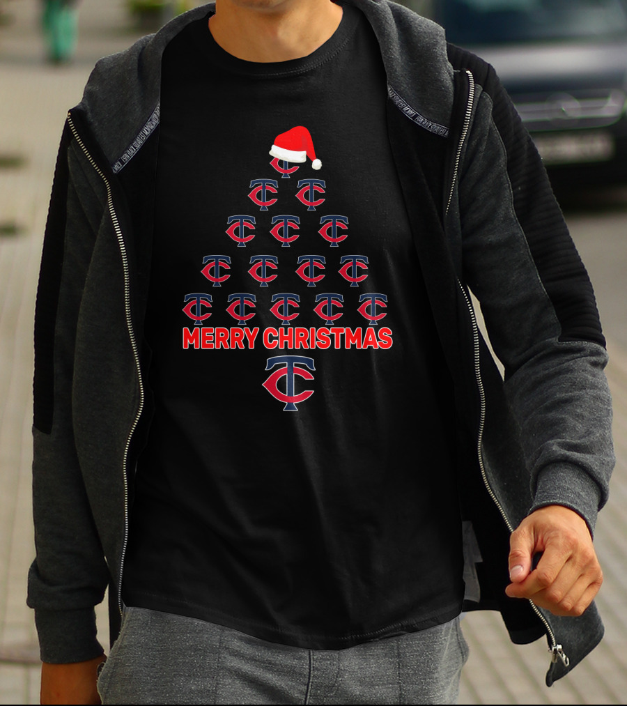 Merry Christmas Minnesota Twins Logo Tree Santa Hat T-Shirt