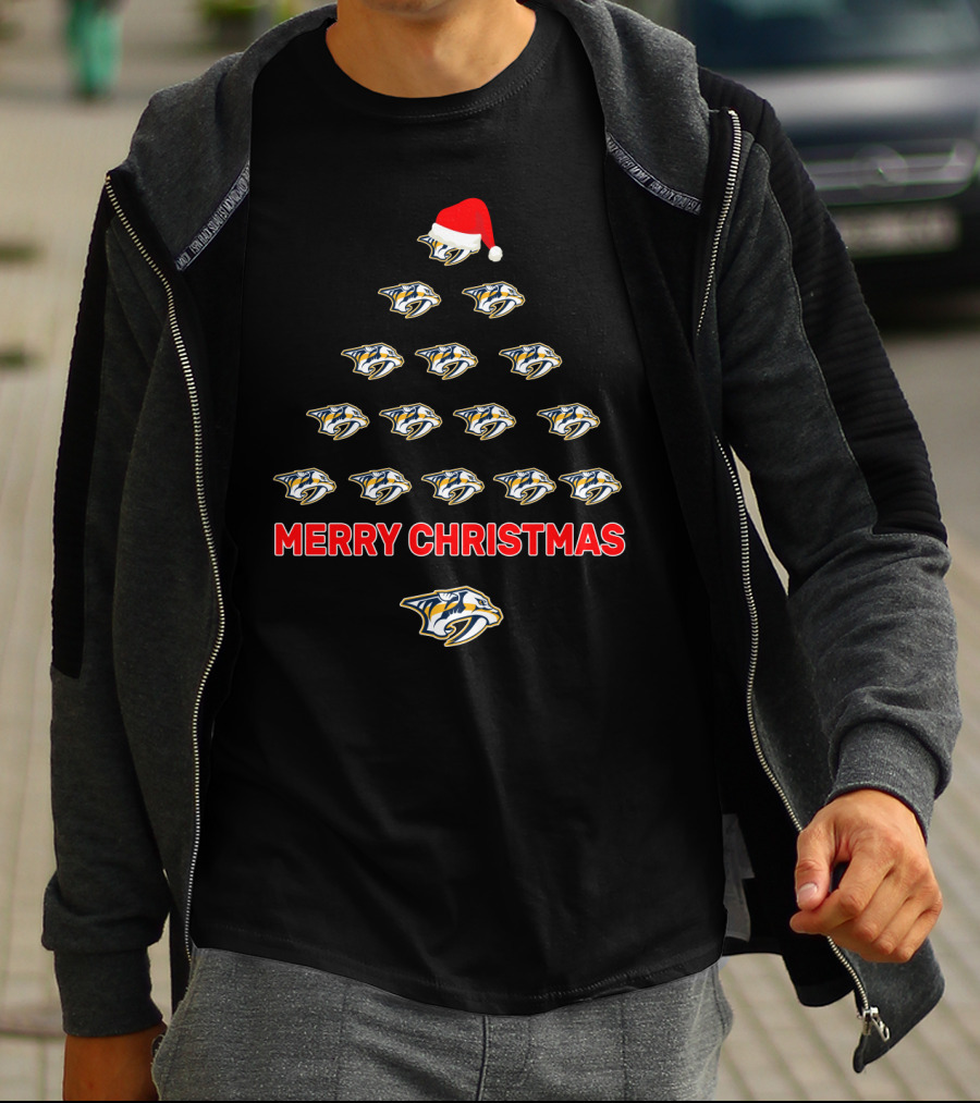 Merry Christmas Nashville Predators Tree Logo Holiday Fans T-Shirt
