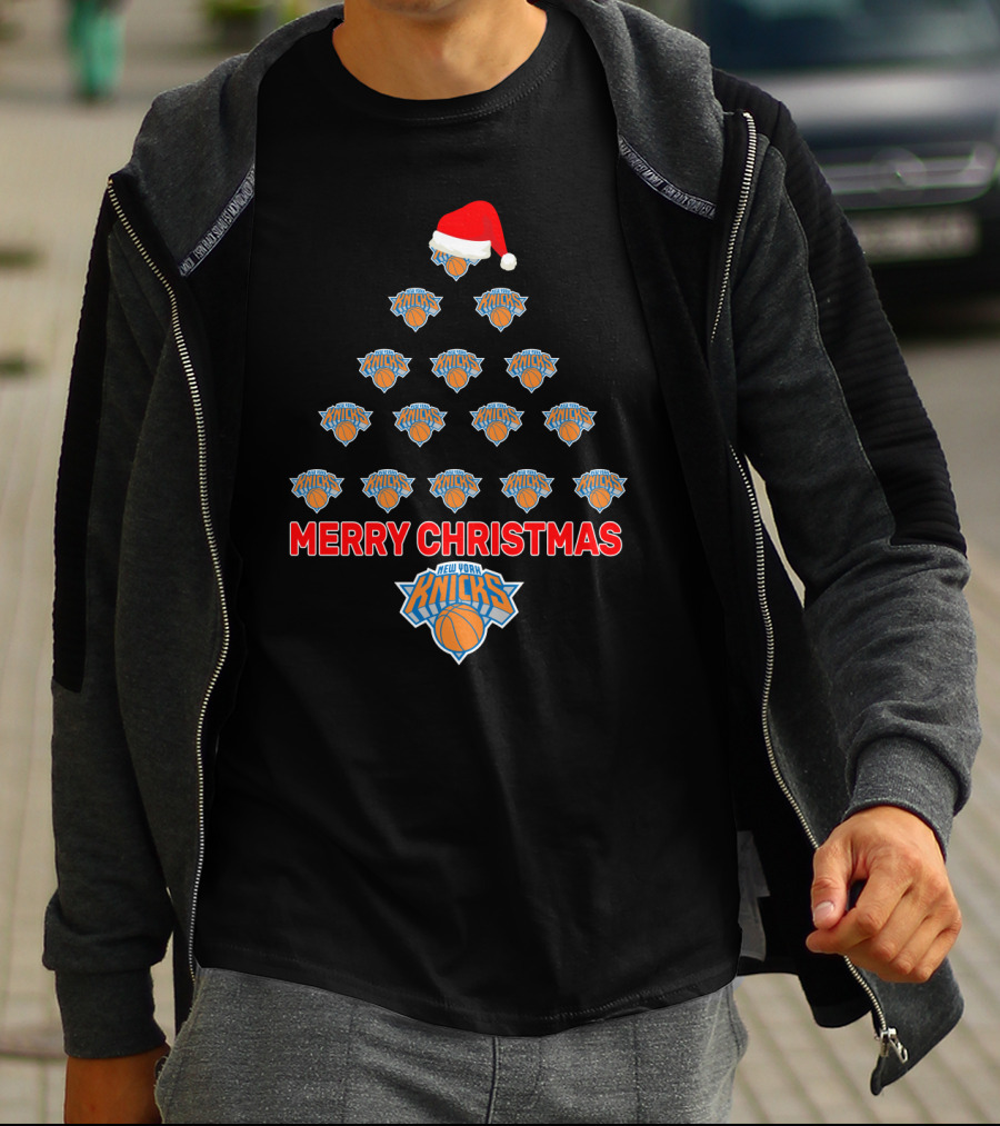 Merry Christmas New York Knicks Fans Festive Tree T-Shirt