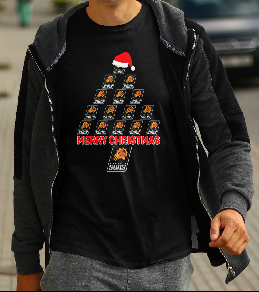 Merry Christmas Phoenix Suns Tree With Santa Hat For Fans T-Shirt
