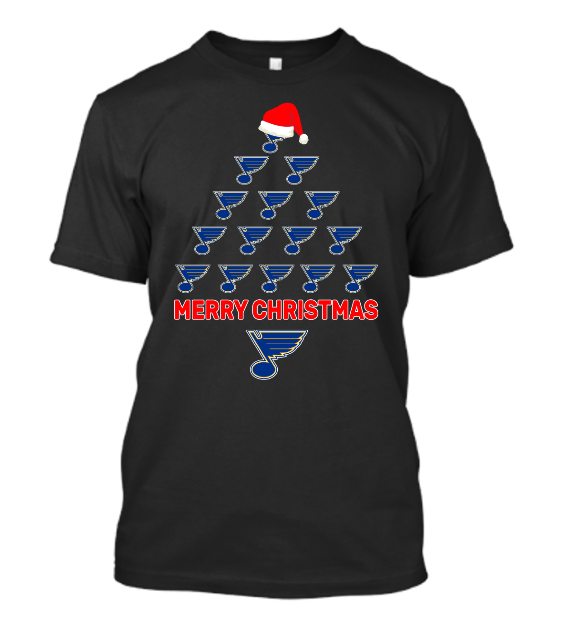 Merry Christmas St. Louis Blues Christmas Tree With Santa Hat T-Shirt