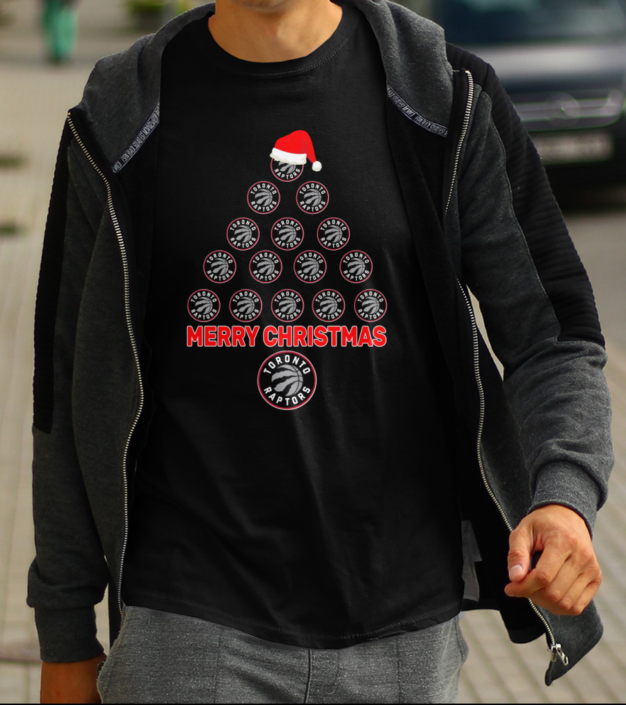 Merry Christmas Toronto Raptors Fans Tree With Santa Hat T-Shirt