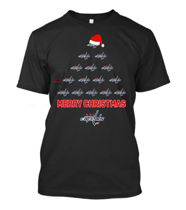 Merry Christmas Washington Capitals Tree Logos Santa Hat T-Shirt