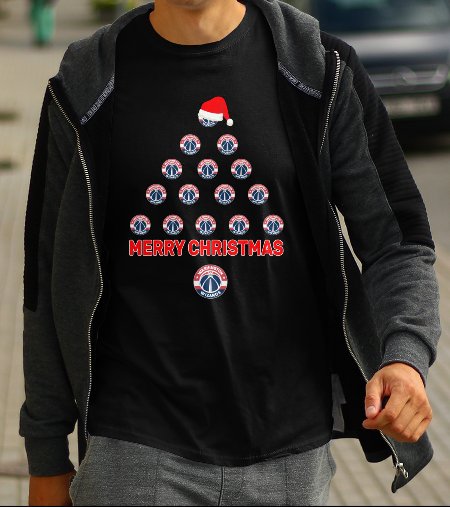 Merry Christmas Tree Featuring Washington Wizards Logos In Holiday Style T-Shirt