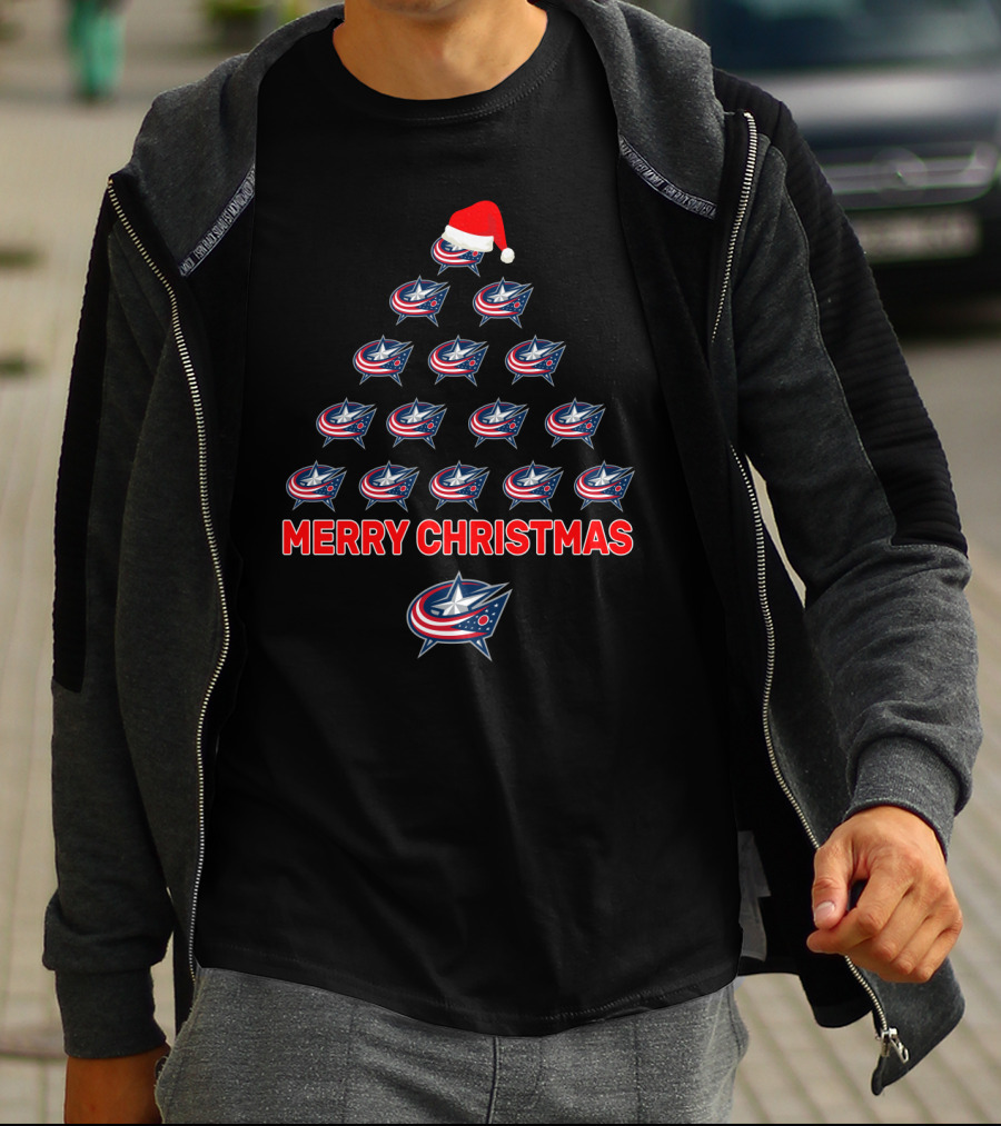 Merry Christmas Columbus Blue Jackets Holiday Tree T-Shirt