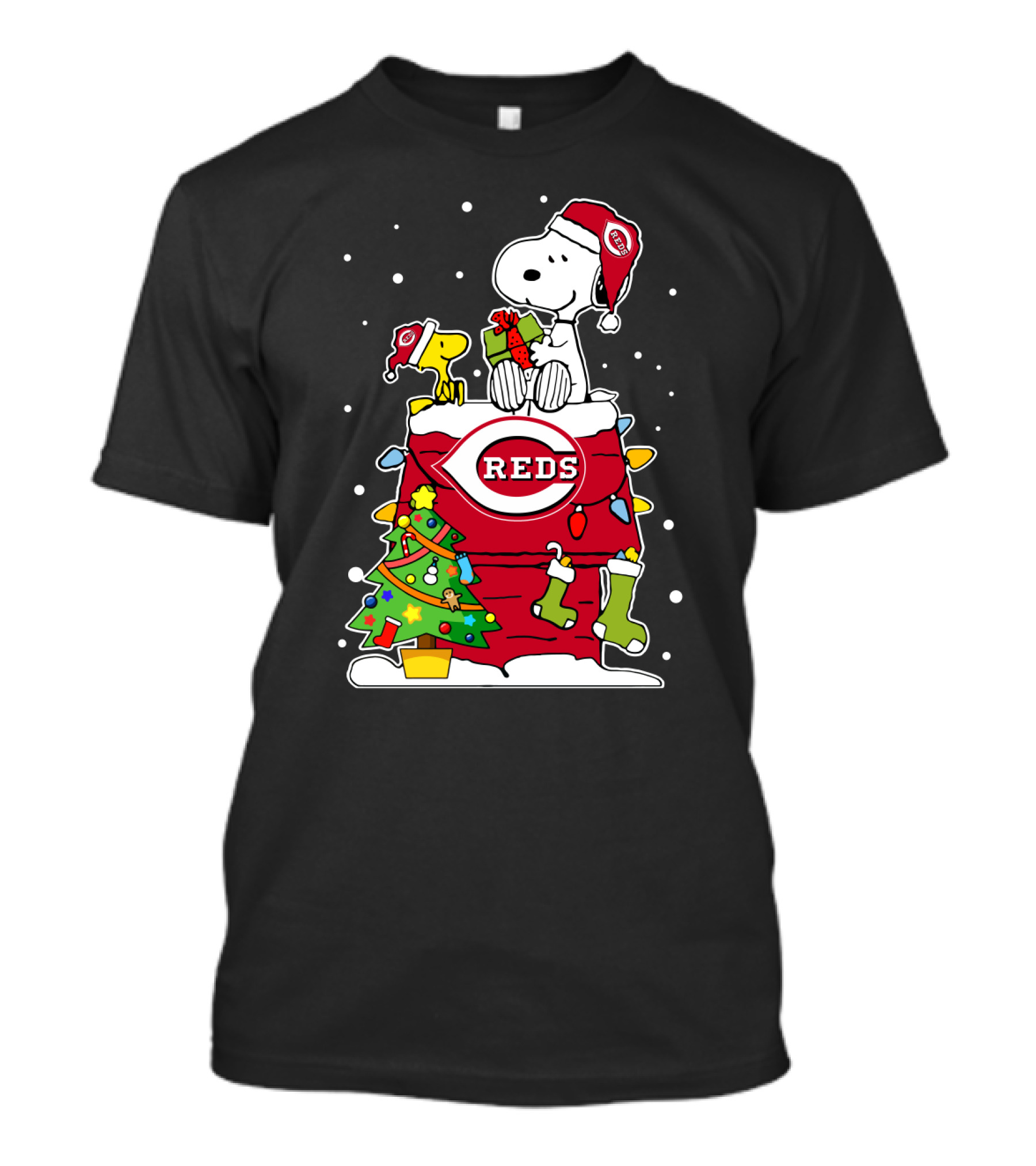 Cincinnati Reds Snoopy Christmas Peanuts Holiday Celebration T-Shirt
