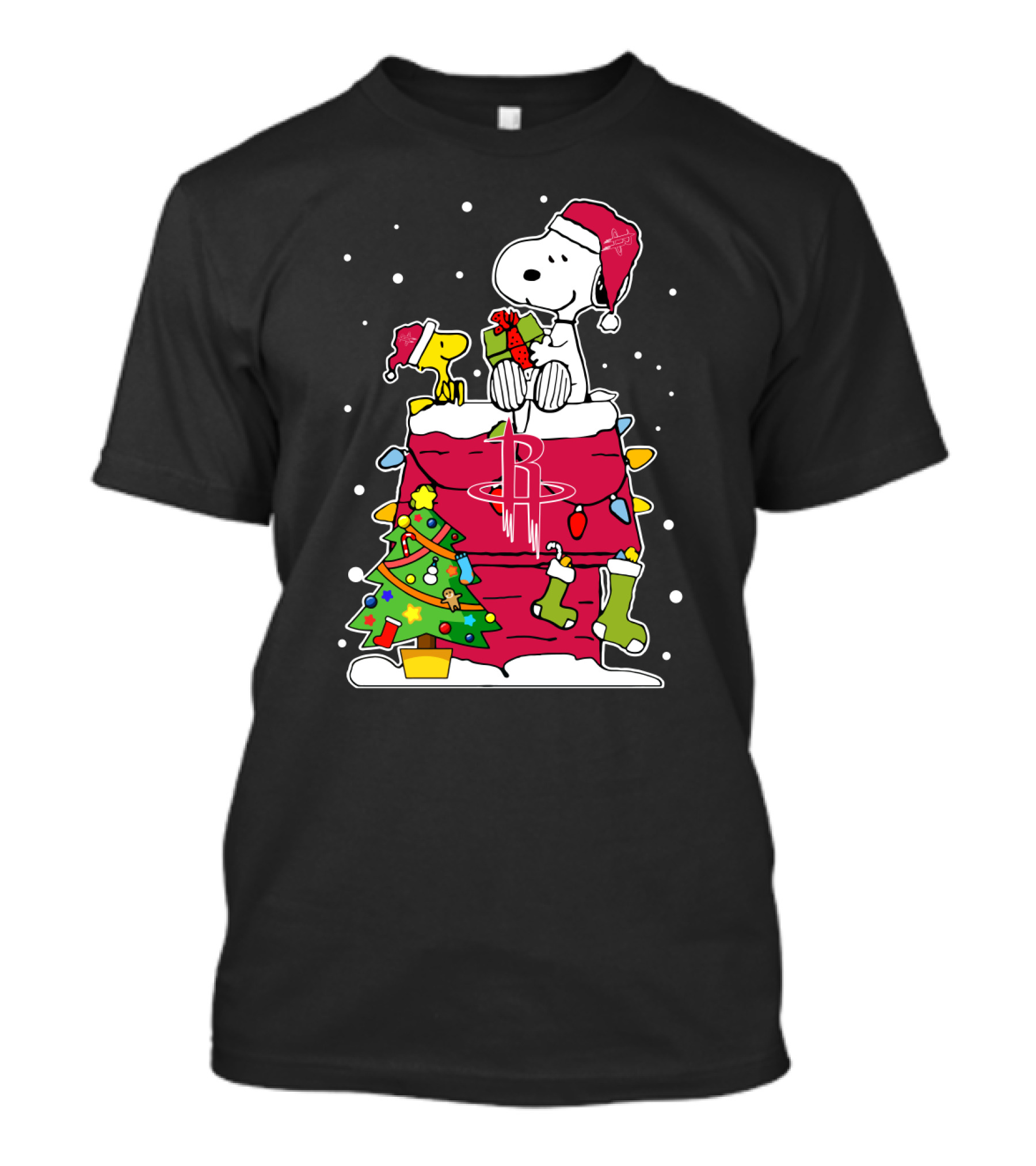 Houston Rockets Christmas Snoopy With Woodstock And Gifts T-Shirt