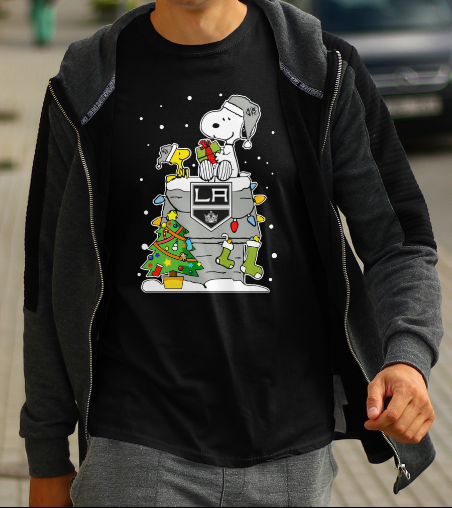 Los Angeles Kings Snoopy Christmas Lights Tree T-Shirt
