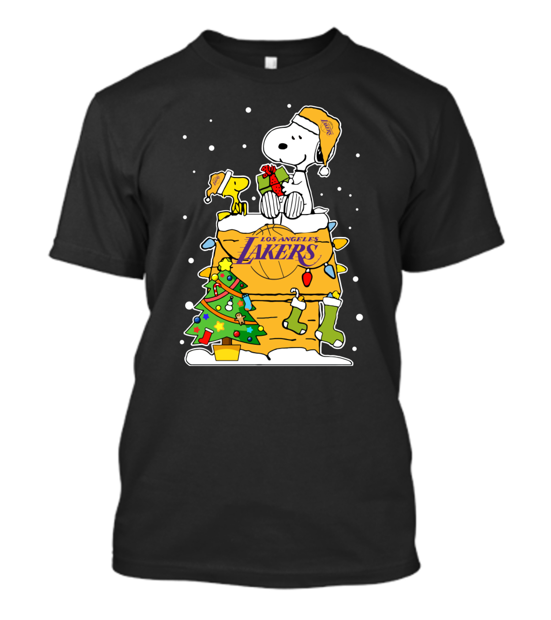 Los Angeles Lakers Snoopy Christmas With Woodstock And Santa Hats T-Shirt