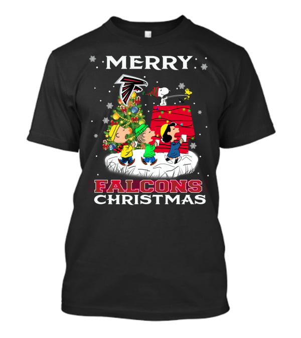 Merry Atlanta Falcons Christmas With Snoopy And Peanuts Holiday Scene T-Shirt