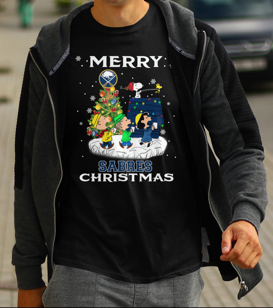Merry Buffalo Sabres Christmas With Snoopy And Friends T-Shirt
