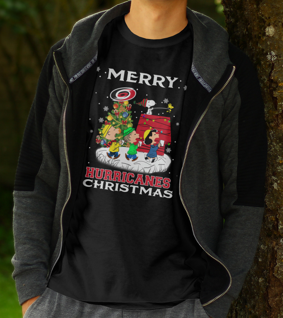 Merry Carolina Hurricanes Christmas Snoopy Peanuts Tree Holiday T-Shirt