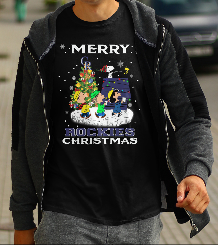 Merry Colorado Rockies Christmas With Snoopy And Friends T-Shirt