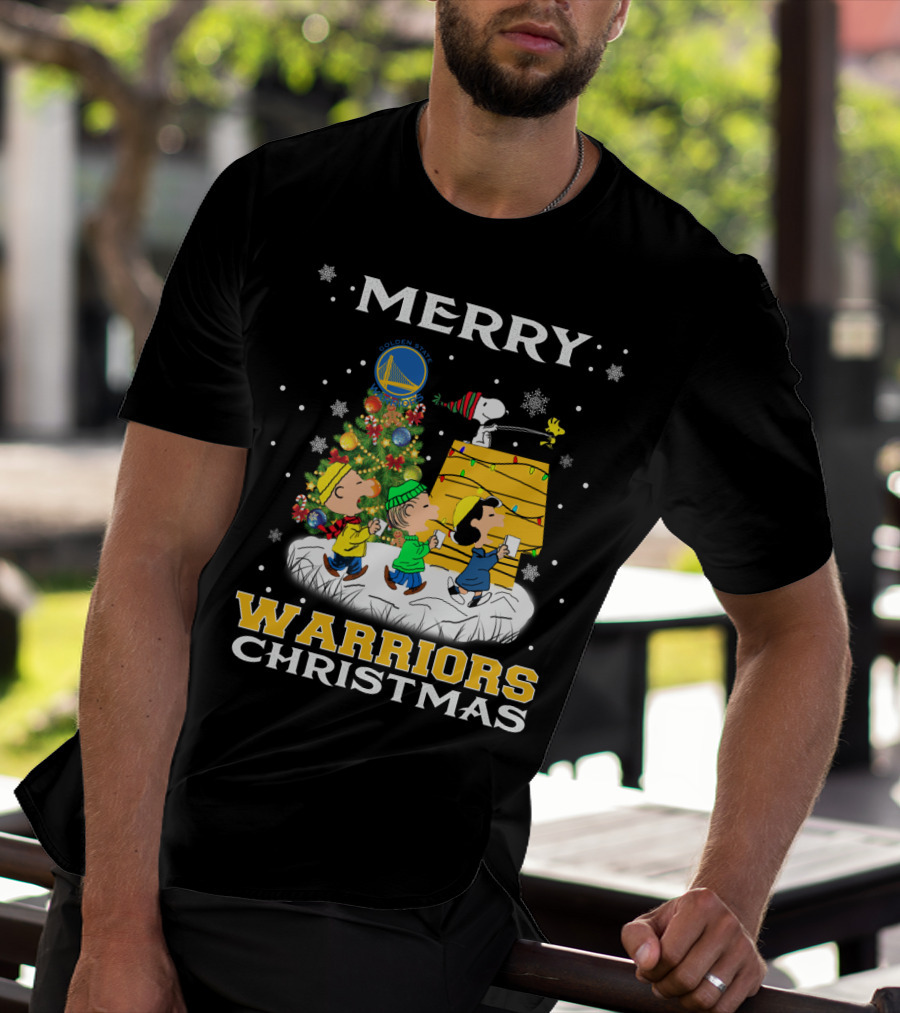 Merry Warriors Christmas Golden State Snoopy T-Shirt