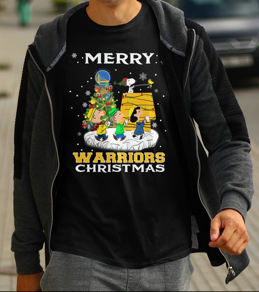 Merry Warriors Christmas Golden State Snoopy T-Shirt