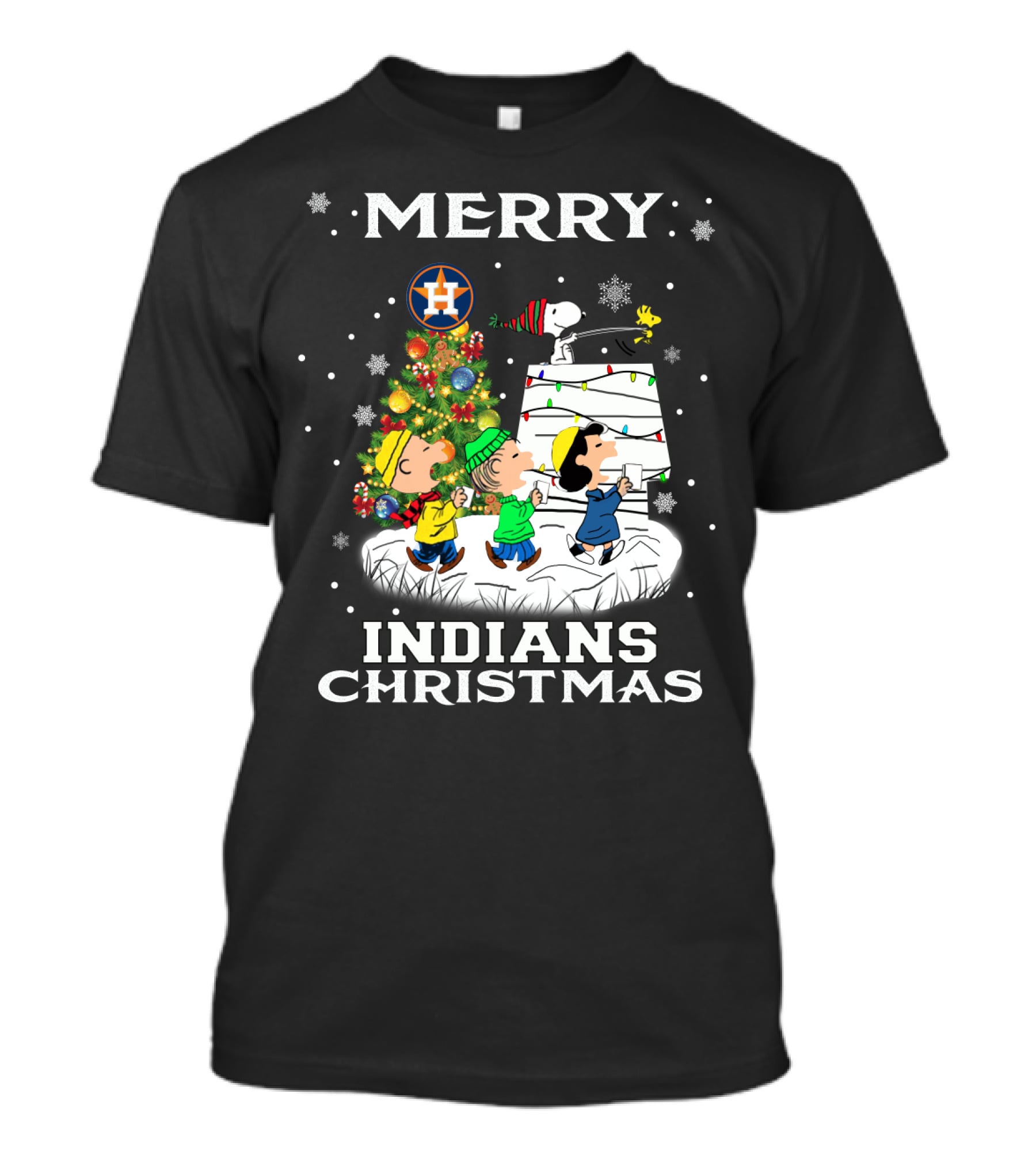 Merry Houston Astros Indians Christmas For Snoopy Fans T-Shirt