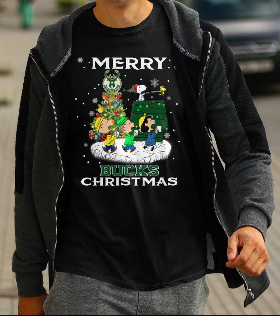 Merry Milwaukee Bucks Christmas Snoopy Fans Holiday T-Shirt