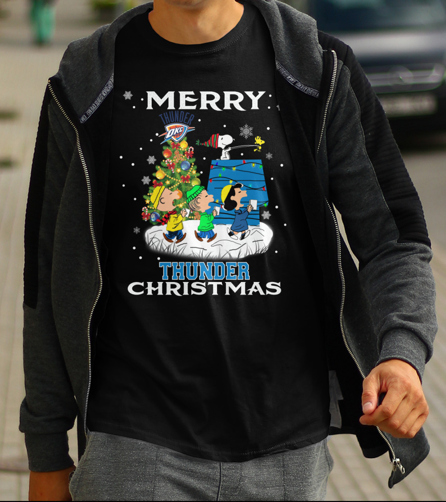 Merry Oklahoma City Thunder Christmas Peanuts Snoopy Choir T-Shirt