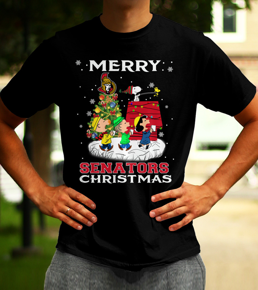 Merry Ottawa Senators Christmas Snoopy Woodstock Tree T-Shirt