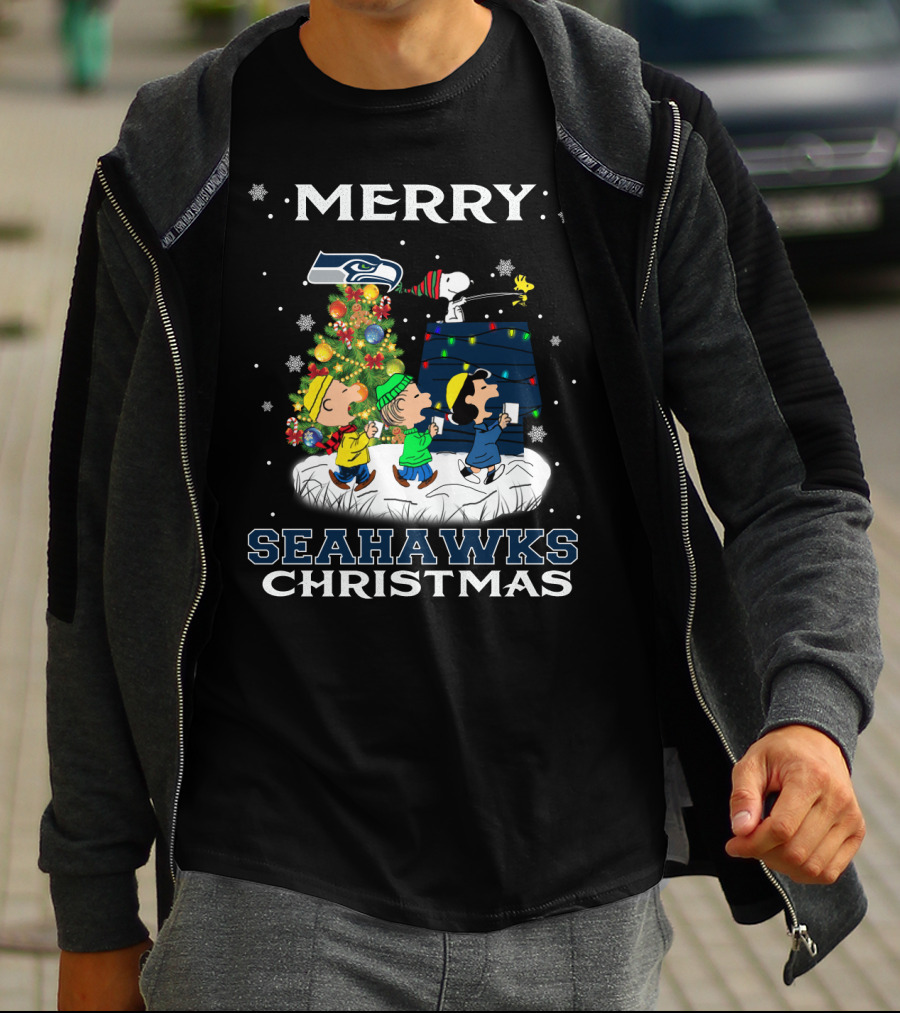 Merry Seahawks Christmas For Snoopy Fans T-Shirt