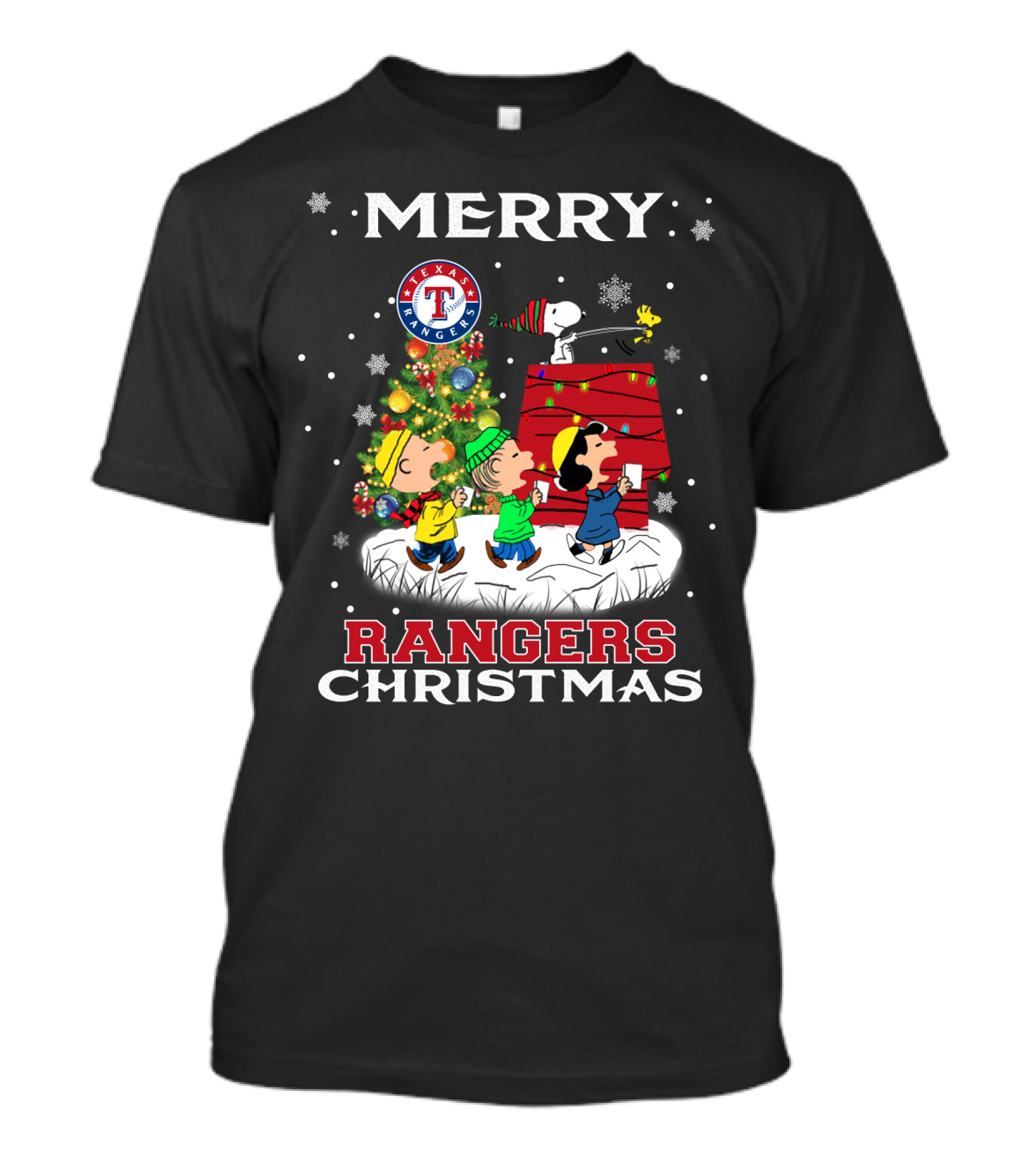 Merry Texas Rangers Christmas With Snoopy And Friends T-Shirt