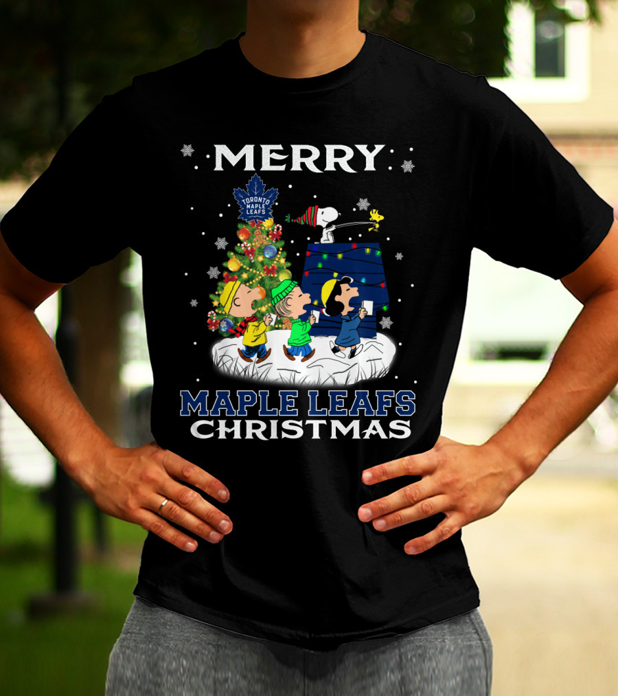 Merry Toronto Maple Leafs Christmas Snoopy And Friends Singing By Tree T-Shirt