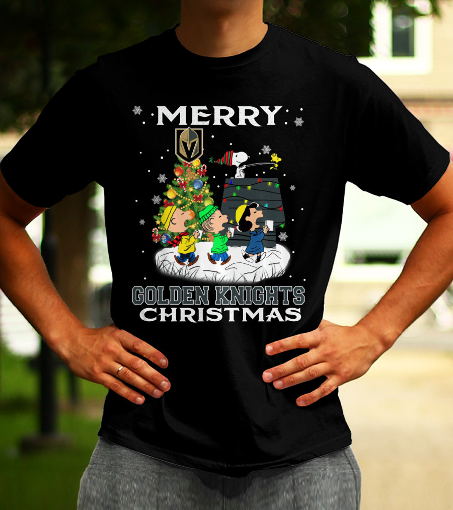 Merry Christmas With Vegas Golden Knights Snoopy And Friends T-Shirt