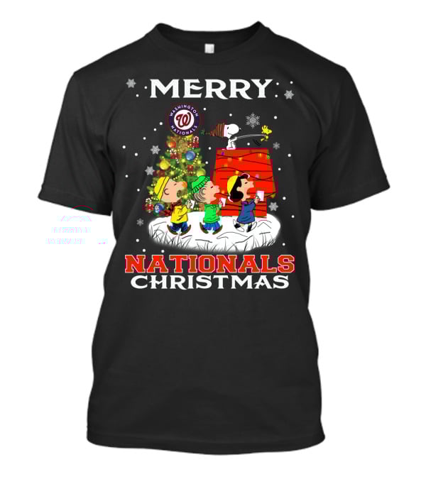 Merry Washington Nationals Christmas Snoopy With Tree And Snowflakes T-Shirt
