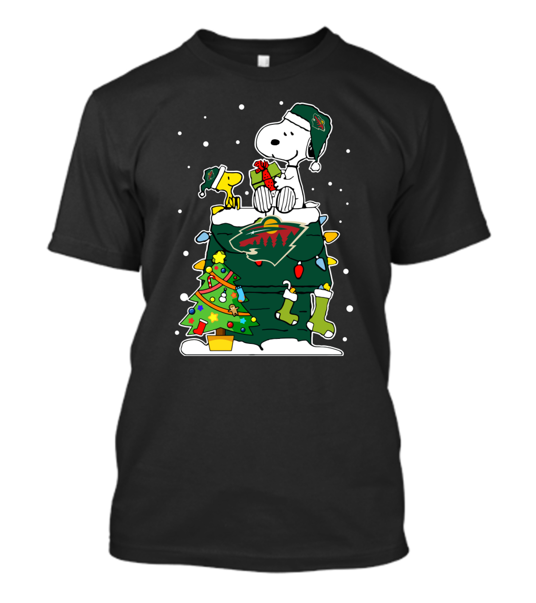 Minnesota Wild Christmas Snoopy With Woodstock And Presents T-Shirt