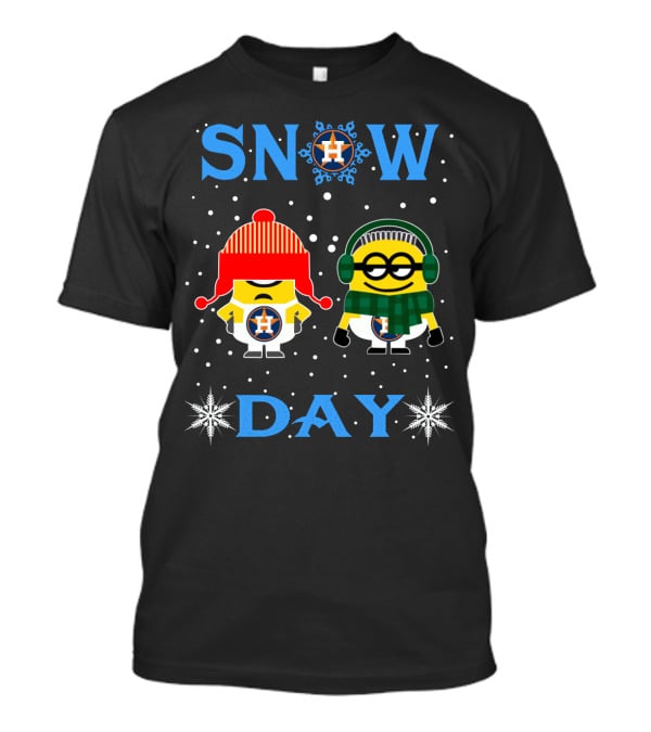 Snow Day Featuring Houston Astros And Minion Fans In Winter Gear T-Shirt