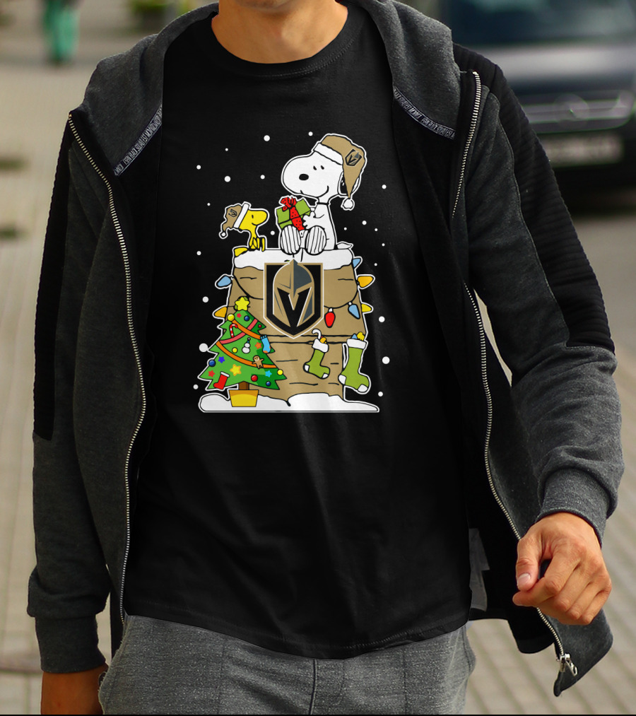 Vegas Golden Knights Snoopy And Woodstock Christmas Celebration T-Shirt