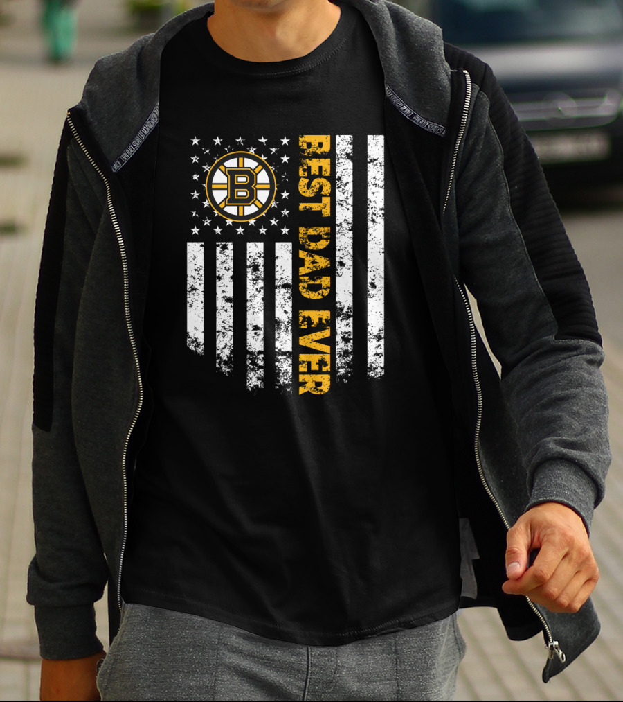 Best Boston Bruins Dad Ever American Flag Style T-Shirt