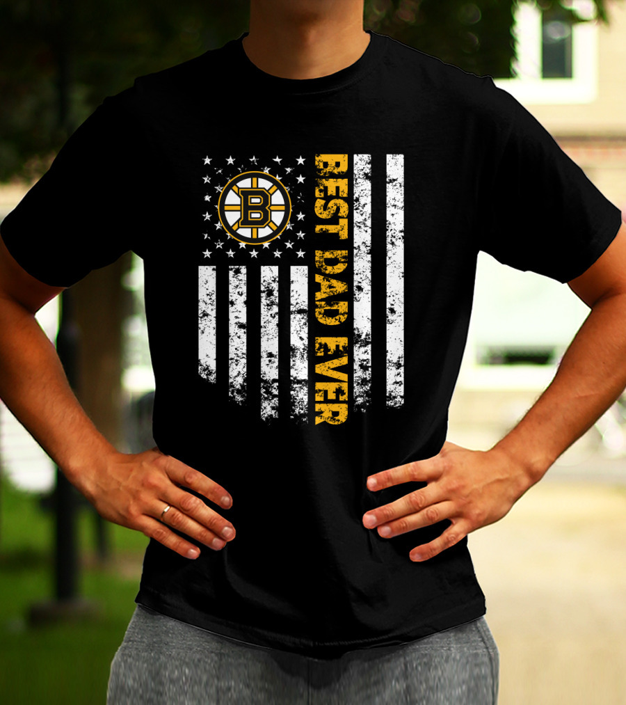Best Boston Bruins Dad Ever American Flag Style T-Shirt