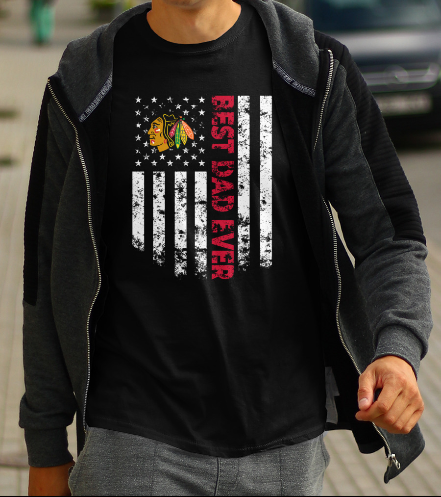 Best Dad Ever Chicago Blackhawks American Flag T-Shirt
