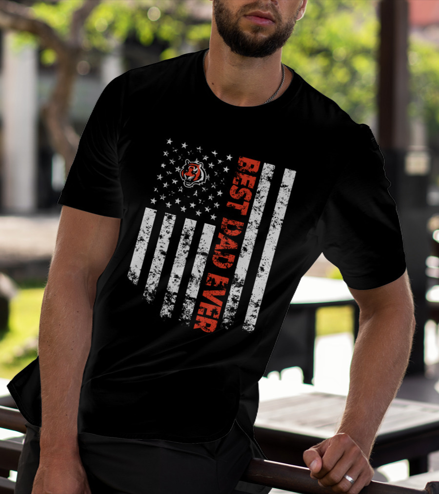 Cincinnati Bengals Best Dad Ever American Flag Stripes T-Shirt