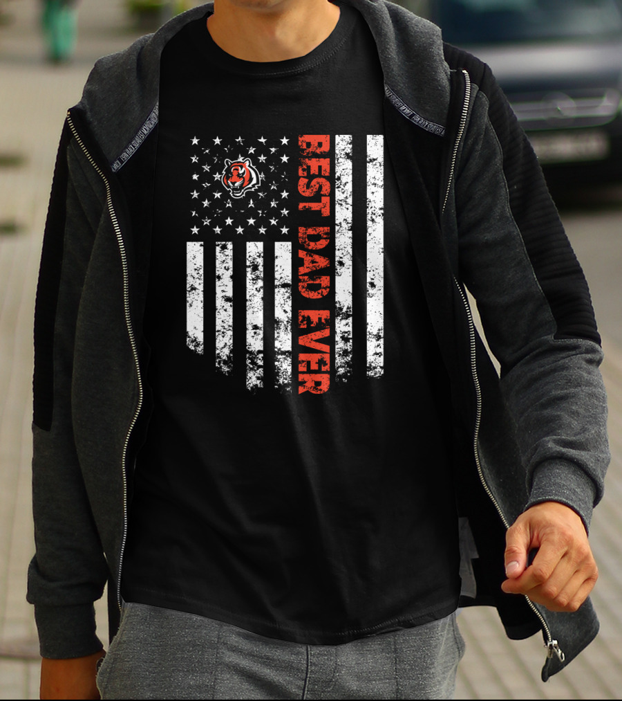 Cincinnati Bengals Best Dad Ever American Flag Stripes T-Shirt