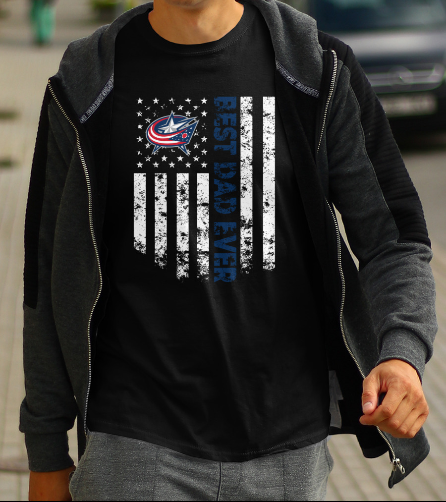 Best Dad Ever Columbus Blue Jackets American Flag Stars And Stripes T-Shirt