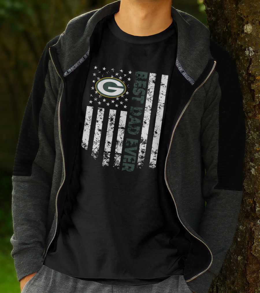 Best Green Bay Packers Dad Ever With American Flag And Team T-Shirt