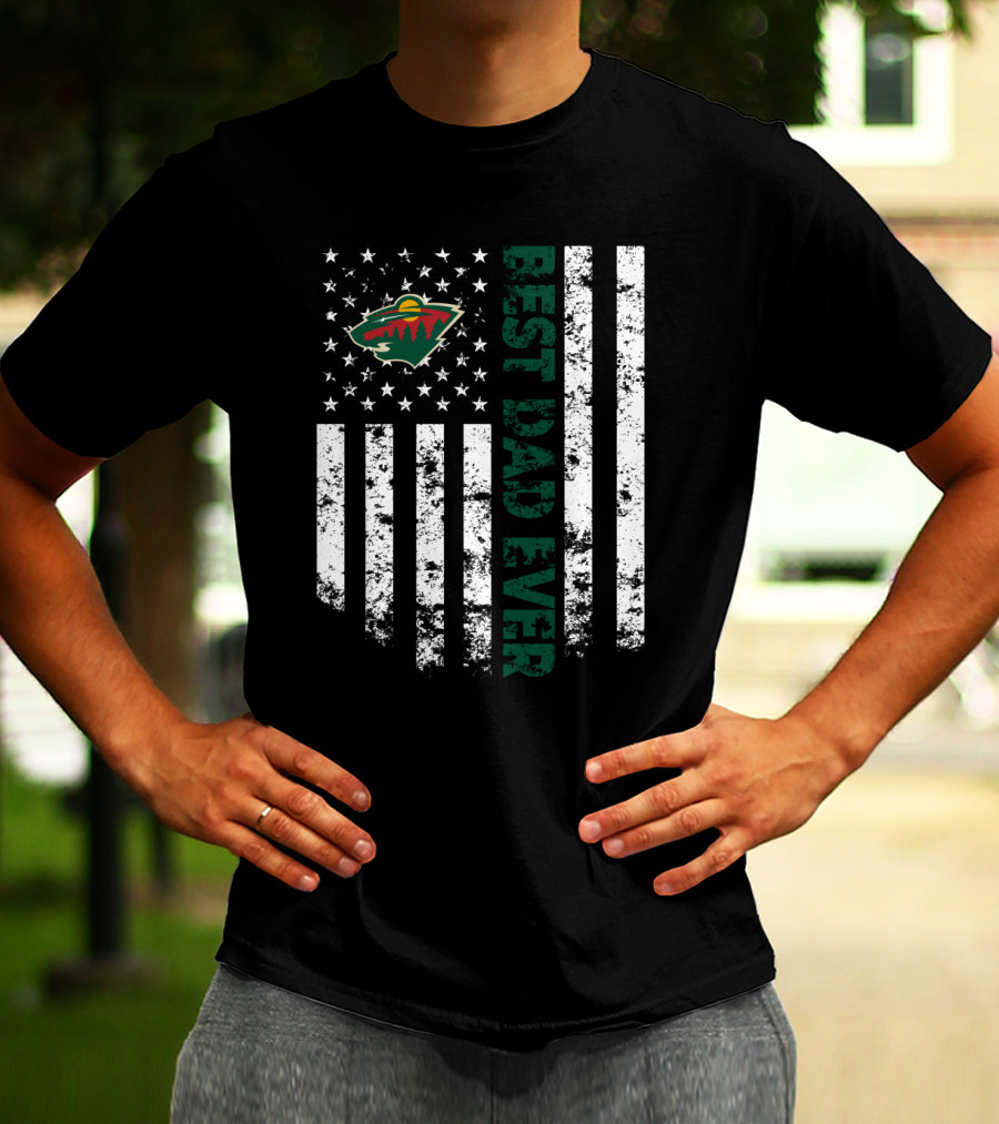 Minnesota Wild Best Dad Ever American Flag T-Shirt