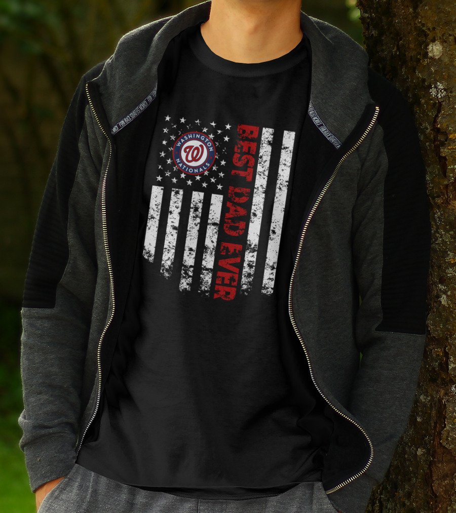 Washington Nationals Best Dad Ever American Flag Style T-Shirt