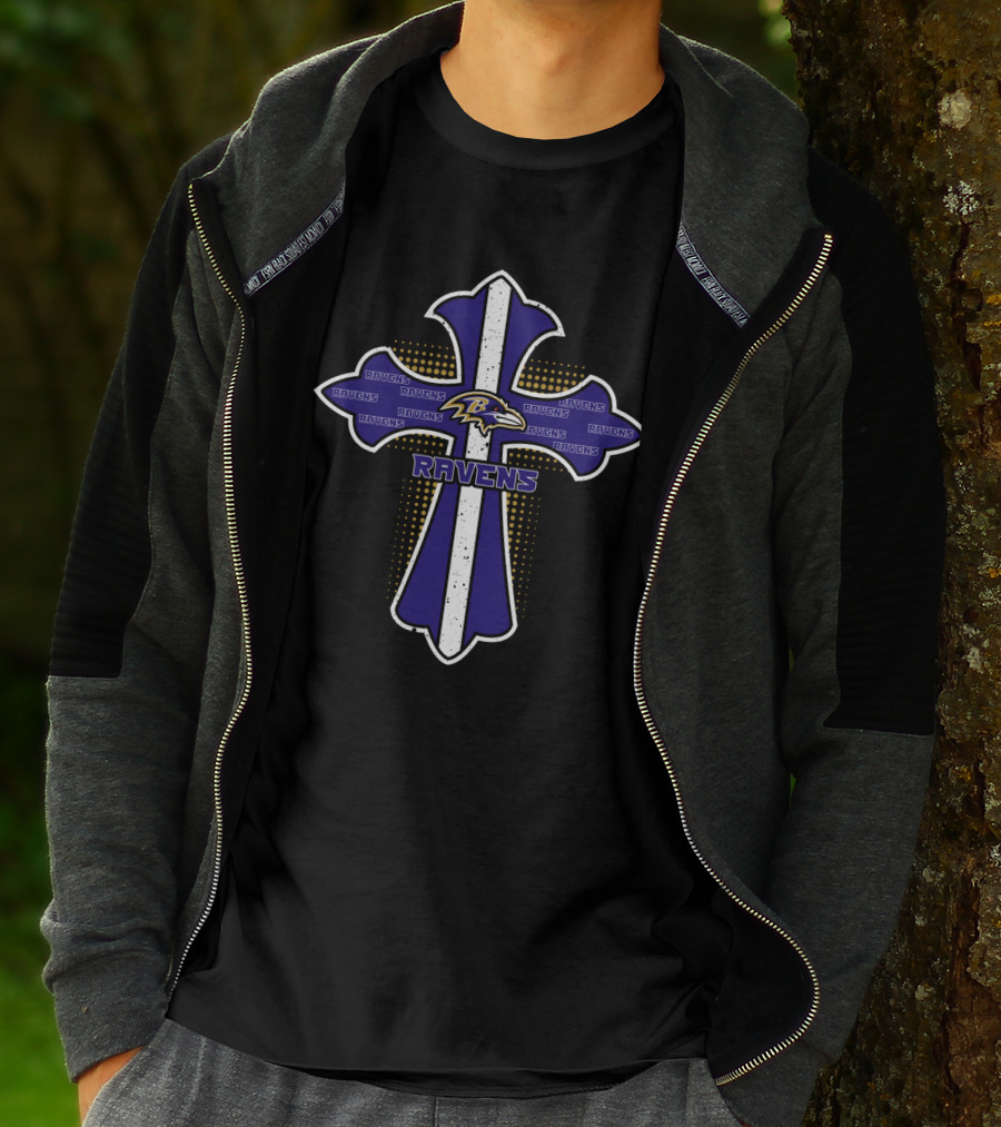 Ravens Cross Featuring Baltimore Ravens Logo And Team Spirit T-Shirt